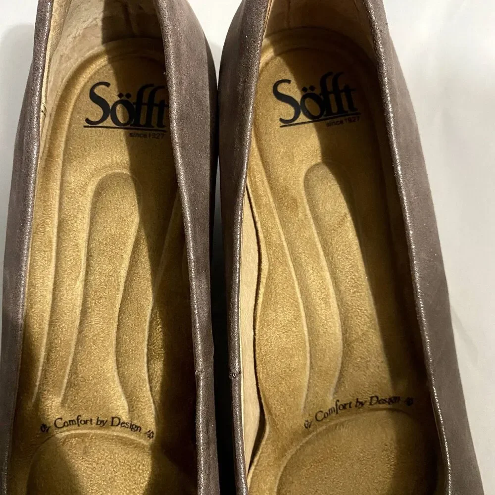Sofft‎ Lana Ballet Pump Heels Metallic Silver Champagne Classic Leather Size 7.5